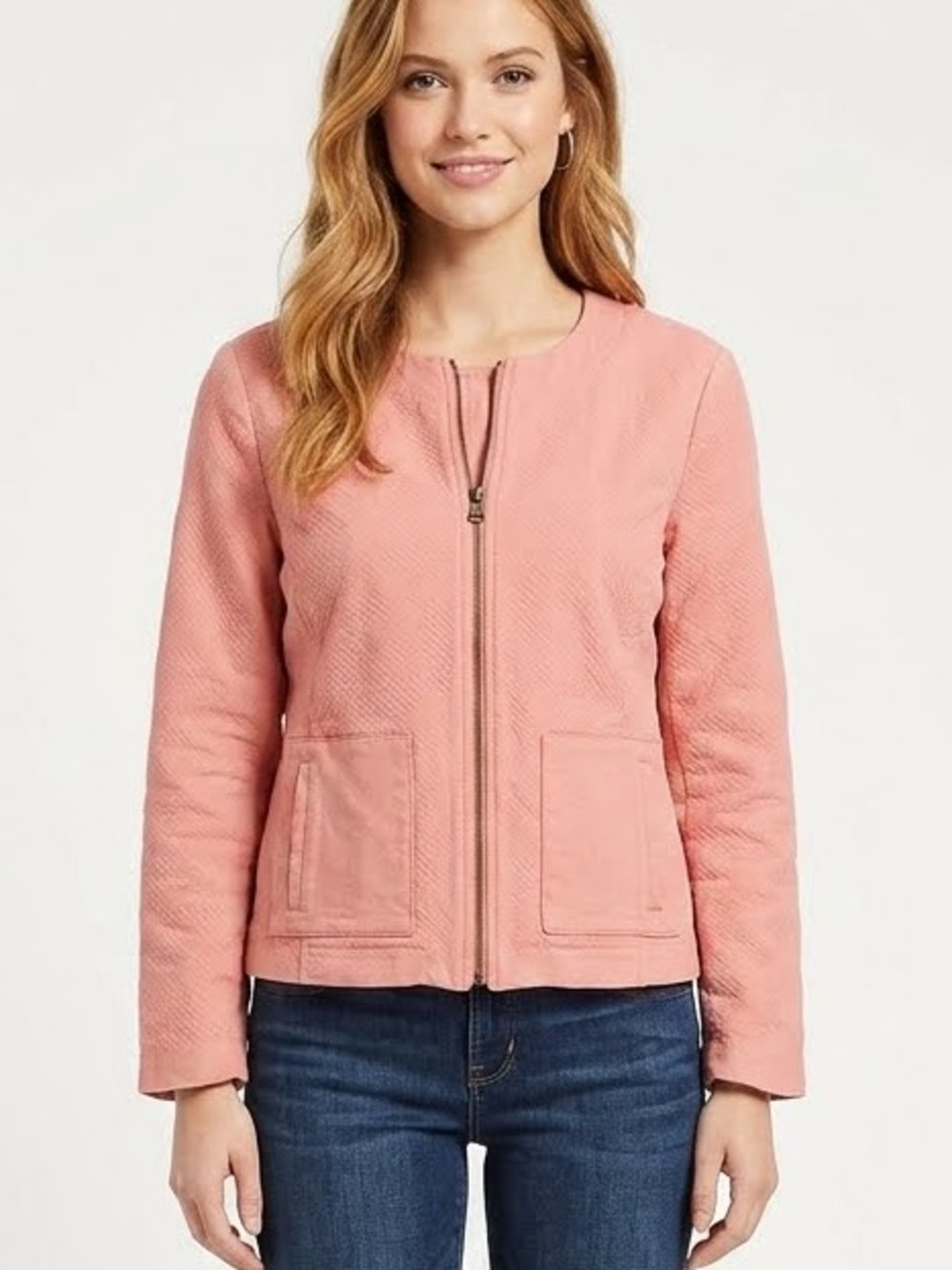LOFT Coral Pink Quilted Zip Jacket Blazer